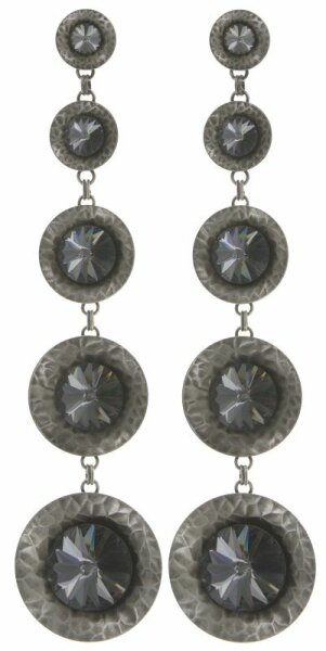 Konplott - Rivoli Concave - Schwarz, Rauchgrau , Antiksilber, Ohrringe mit Stecker und Hängeelement