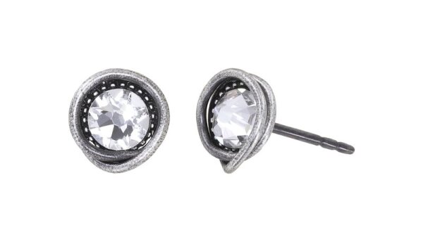 Konplott - Sparkle Twist - white, crystal, antique silver, earring stud