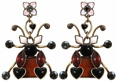Konplott - Bug Me Now - Schwarz, Braun, Braun, Antikmessing, Ohrringe mit Stecker