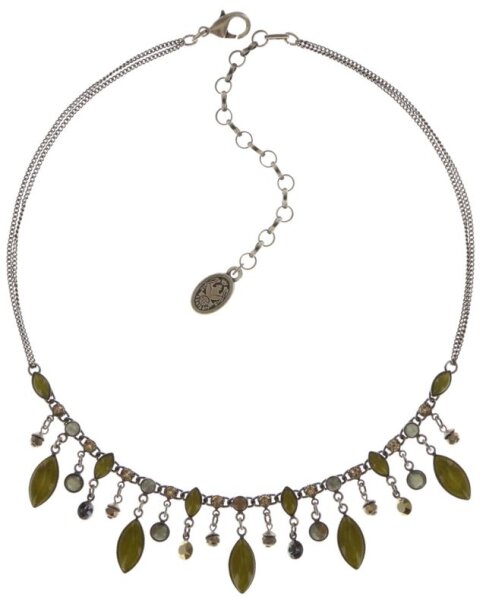 Konplott - Dangling Navette - Grün, Grau, Antiksilber, Halskette mit Anhänger