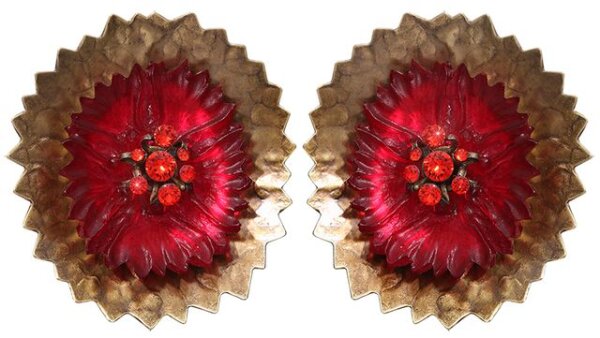 Konplott - Samurai Bloom - Rosa, Rot, Antikmessing, Ohrringe mit Brisur