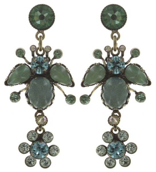 Konplott - Flower Zumzum - Blau, Grün, Antikmessing, Ohrringe mit Stecker und Hängeelement