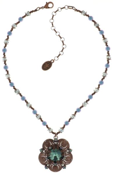 Konplott - Water Blossom - blue, green, antique copper, necklace pendant