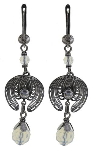 Konplott - Water Blossom - white, antique silver, earring dangling