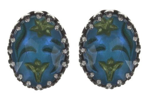 Konplott - Chinoiserie - blue, green, antique silver, earring stud