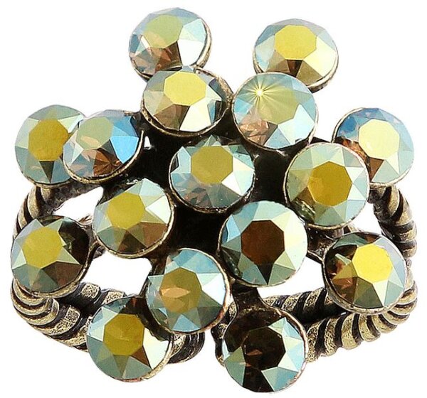 Konplott - Magic Fireball - green, crystal iridescent green, antique brass, ring mini