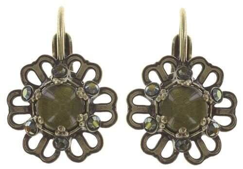 Konplott - Flower Shadow - green, antique brass, earring eurowire