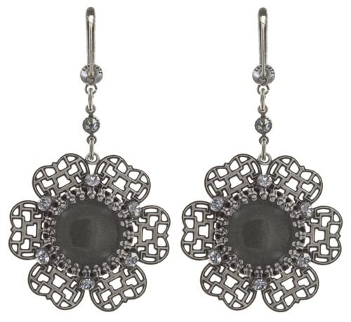 Konplott - Flower Shadow - grey, antique silver, earring dangling