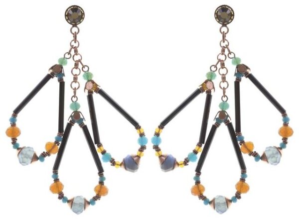 Konplott - Beat of the Beads - blue, brown, light antique copper, earring stud dangling
