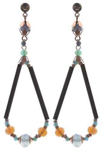 Konplott - Beat of the Beads - blue, brown, light antique copper, earring stud dangling