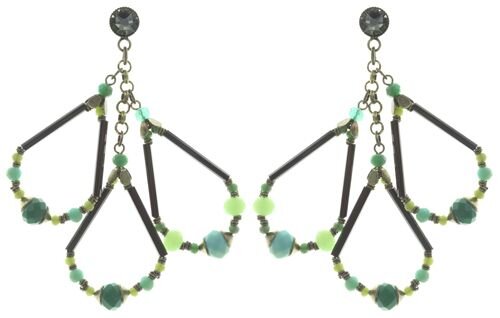 Konplott - Beat of the Beads - green, antique brass, earring stud dangling