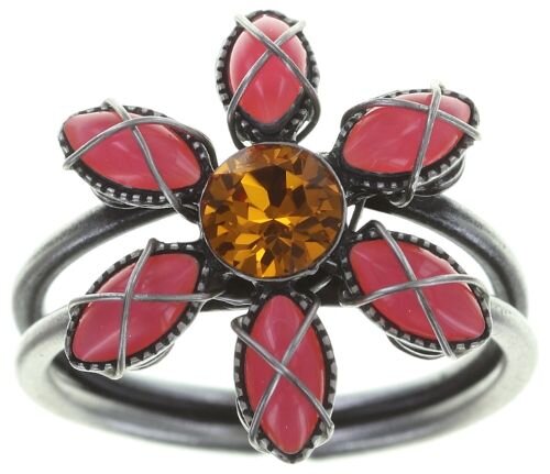 Konplott - Psychodahlia - pink, orange, antique silver, ring