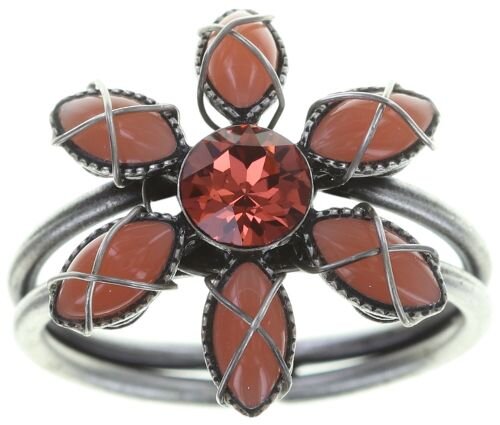 Konplott - Psychodahlia - pink, orange, antique silver, ring