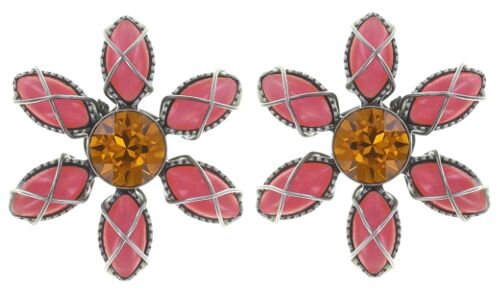 Konplott - Psychodahlia - pink, orange, antique silver, earring stud