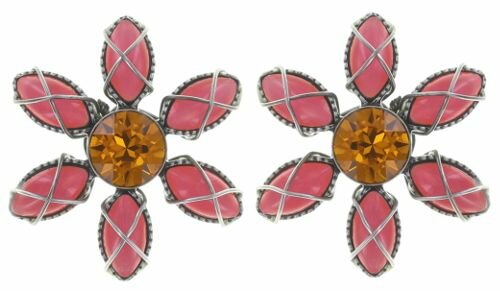 Konplott - Psychodahlia - pink, orange, antique silver, earring stud