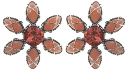 Konplott - Psychodahlia - pink, orange, antique silver, earring stud