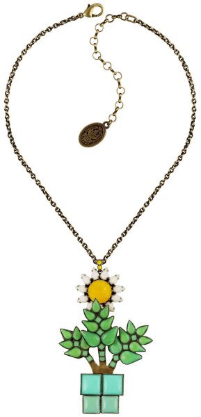 Konplott - Sunflower - yellow, white, greenantique brass, necklace pendant