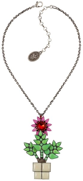 Konplott - Sunflower - pink, greenantique silver, necklace pendant