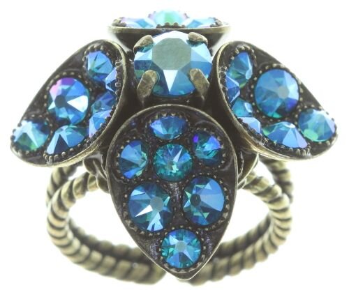 Konplott - Tears of Joy - blue, bluezircon shimmer, antique brass, ring