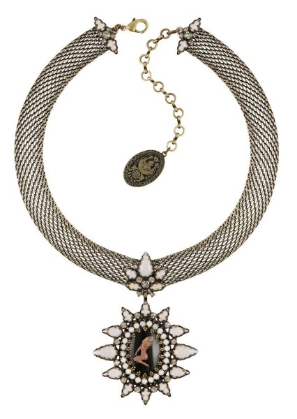 Konplott - Striptease - black/white, light antique brass, necklace