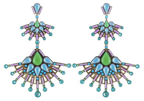 Konplott - Geisha - Blau, Grün, helles Antikmessing, Ohrringe mit Stecker und Hängelement