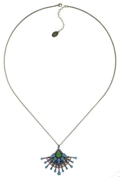 Konplott - Geisha - blue/green, Light antique brass, necklace pendant, long