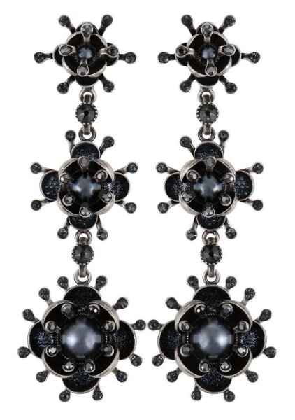 Konplott - Petit Fleur de Bloom - black, antique silver, earring stud dangling