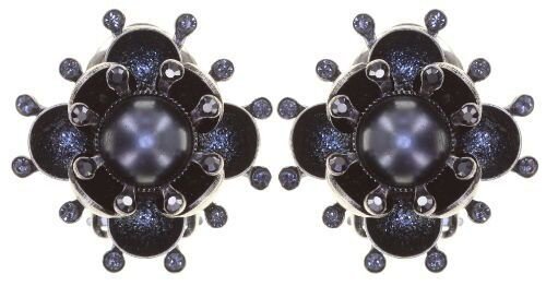 Konplott - Petit Fleur de Bloom - black, antique silver, earring clip