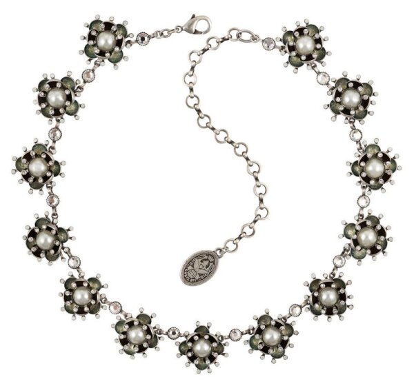 Konplott - Petit Fleur de Bloom - white, antique silver, necklace collier