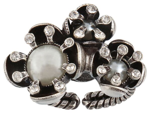 Konplott - Petit Fleur de Bloom - white, antique silver, ring