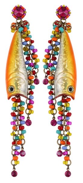 Konplott - Massai Goes Fishing - rainbow, Antikmessing, Ohrringe mit Stecker und Hängelement