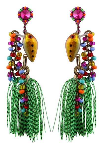 Konplott - Massai Goes Fishing - rainbow, antique brass, earring stud dangling