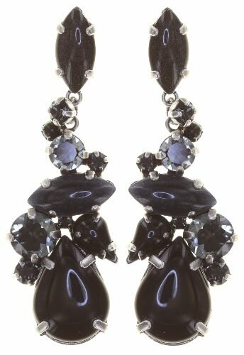 Konplott - Afternoon Tea - Deep Night, Black, antique silver, earring stud dangling