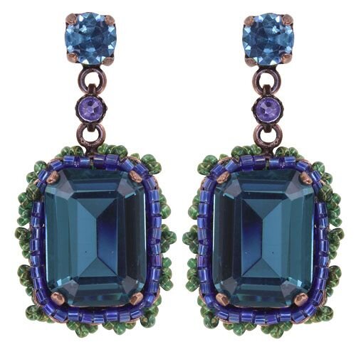 Konplott - African Glam - Dark Aquamarine, Blueantique copper, earring stud dangling