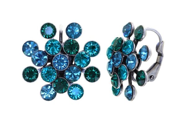 Konplott - Magic Fireball - Emerald Blue, Blau, Grün, Antiksilber, Ohrringe mit Brisur, Classic Size