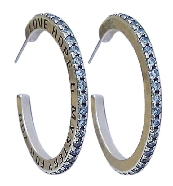 Konplott - Daily Glam - Aquamarine, light blue, antique silver, creole earrings