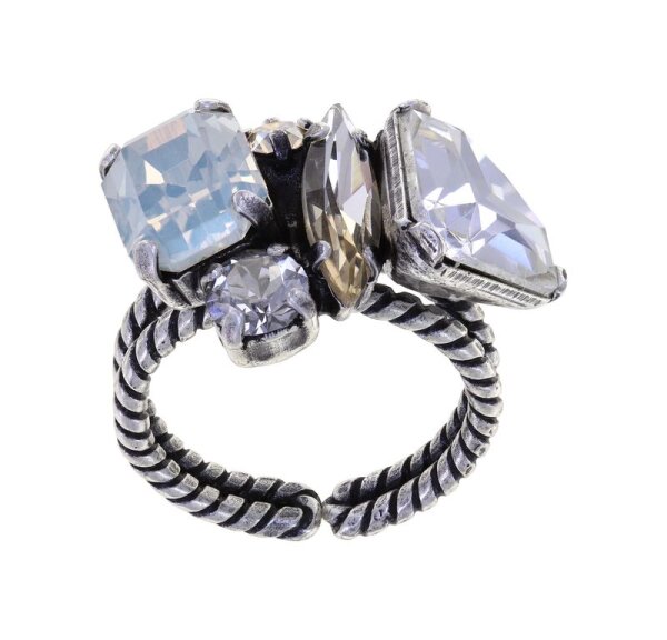 Konplott - Gems Riot - Moon Crystal, white, antique silver, ring