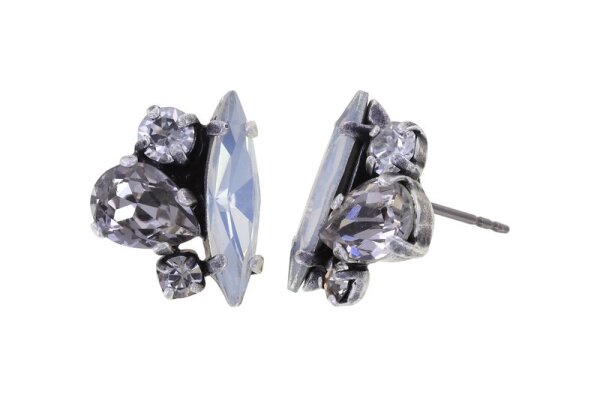 Konplott - Gems Riot - Moon Crystal, white, antique silver, earring stud
