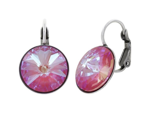 Konplott - Rivoli - pink, crystal lutos pink delite, antique silver, earring eurowire