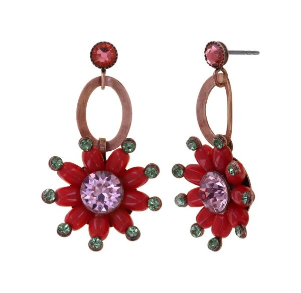 Konplott - Daisy Riot - multi red, antique copper, earring stud dangling