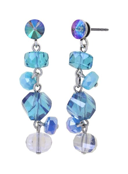 Konplott - Jelly Flow - Blau, Crystal Paradise Shine, helles Antiksilber, Ohrringe mit Stecker und Hängelement