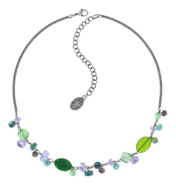 Konplott - Jelly Flow - green/lila, Light antique silver, necklace
