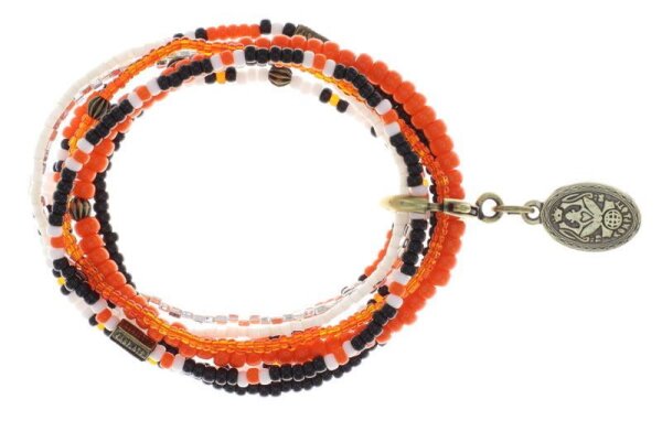 Konplott - Petit Glamour dAfrique - Orange, Weiß, Antikmessing, Armband auf Gummiband
