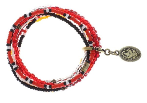 Konplott - Petit Glamour dAfrique - Rot, Weiß, Antikmessing, Armband auf Gummiband