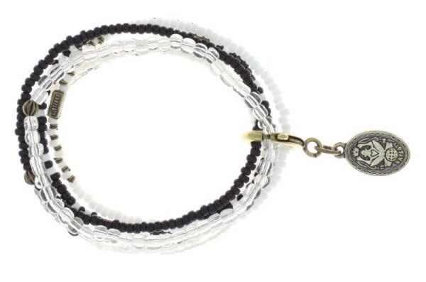 Konplott - Petit Glamour dAfrique - white, black, antique brass, Bracelet elastic