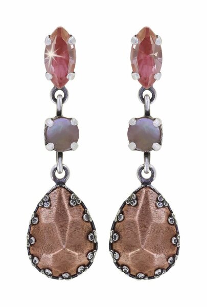 Konplott - Sea Breeze - pink/brown, light antique silver/light antique copper, earring stud dangling