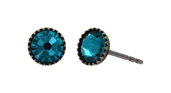 Konplott - Black Jack - blue, blue zircon, antique brass, earring stud-flat