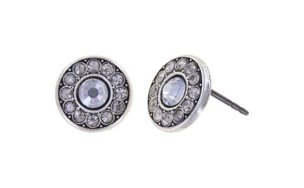 Konplott - Spell on You - white, Light antique silver, (centre:crystal  moonlight, edge: crystal velvet), earring stud