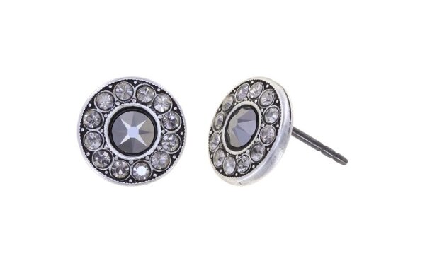Konplott - Spell on You - black, Light antique silver, (centre:  crystal lt. chrome edge: crystal velvet) , earring stud
