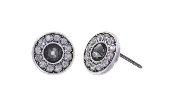 Konplott - Spell on You - grey, Light antique silver, (centre:  black diamond, edge: silver shade), earring stud